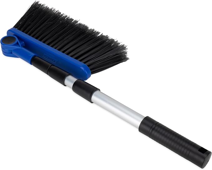 Camco Adjustable Broom and Dustpan - Portable & Compact Full Size Broom - Adjusts from 24-52 Inches, Ideal for RV, Marine, and Home Use (43623-A) | Multi-angle soft bristle head reaches tight corners, lightweight compact design for RV, camper, boat and...