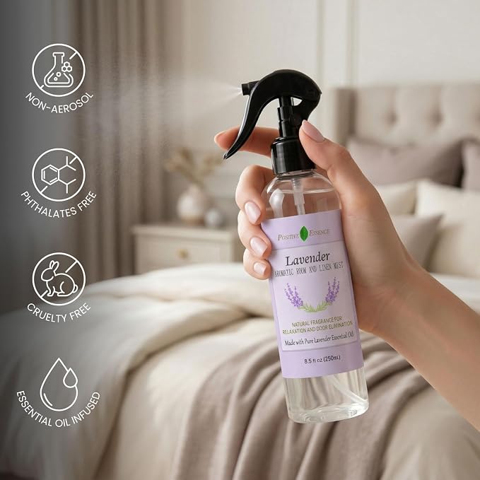 Lavender Room & Pillow Spray with Essential Oil, Linen Mist, 8.45 fl oz | Plant-Based Formula, Fabric Freshener, Small-Batch Crafted, Vegan & Cruelty-Free, No Artificial Fragrance