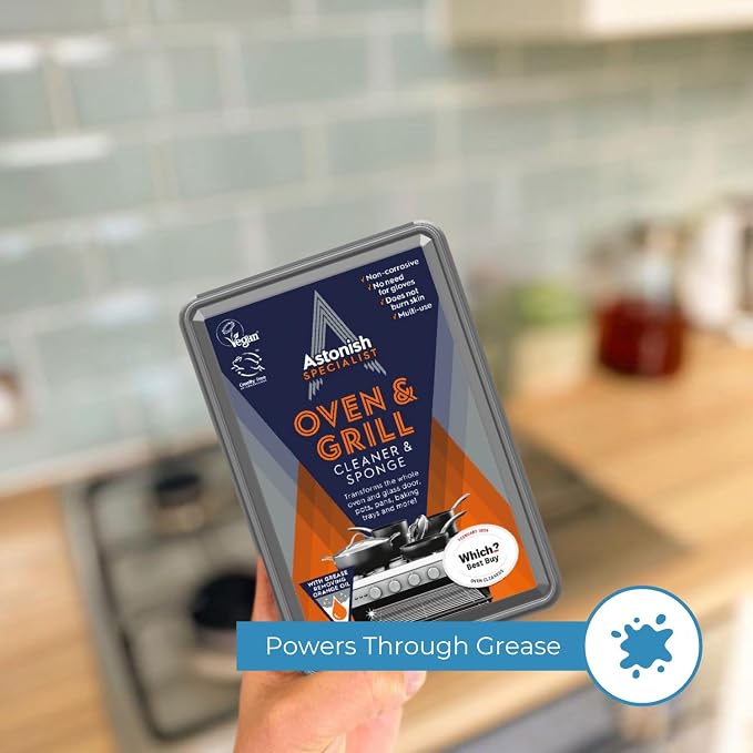 Astonish Specialist Oven & Grill Cleaner & Sponge, 250g – Heavy Duty Degreaser Paste with Orange Oil – Restores Shine to Ovens, Grills & Racks – No Harsh Chemicals, 3 Pack