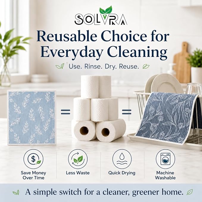 10 PCS Leaf Print Swedish Dishcloths for Kitchen 100% Biodegradable, Reusable Cellulose Sponge Cloths Ultra Absorbent, Eco Friendly Cleaning Towels Dishcloths for Washing Dishes & General Cleaning