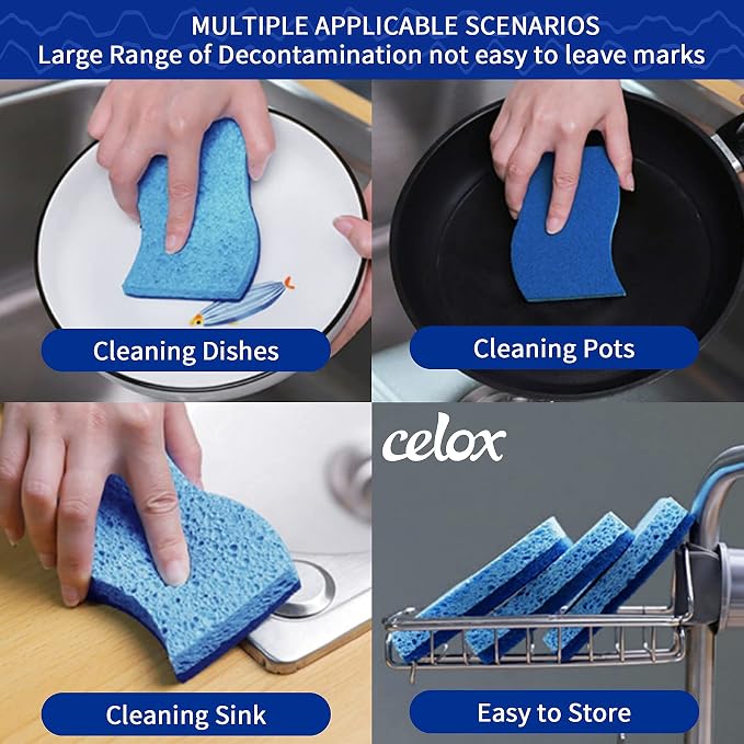 CELOX Non-Scratch Scrub Sponges, Washing Dishes and Cleaning Kitchen, 36 Pack, Blue