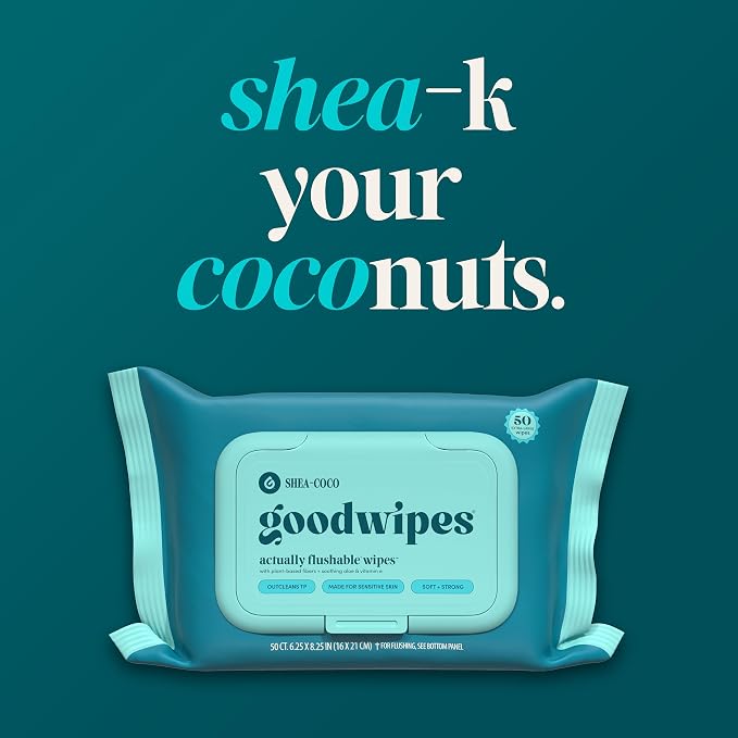 goodwipes Flushable Wipes for Adults - Shea-Coco Butt Wipes for Women & Men, Septic Safe, Toilet & Bathroom Essentials, Extra Large, 318 Count (6 Packs and 1 Travel Pack)