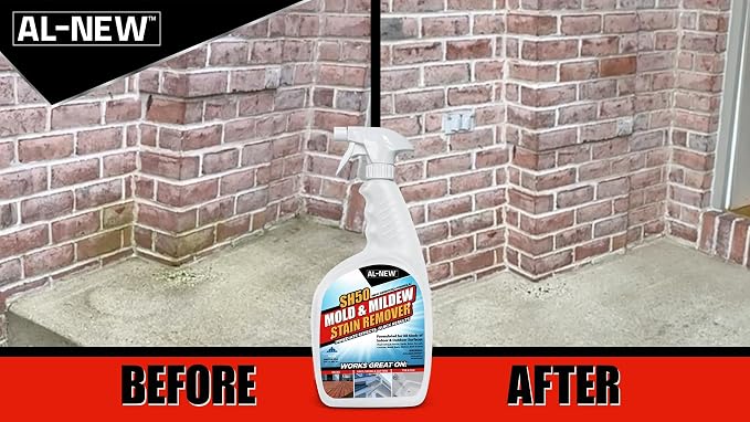 AL-NEW SH50 Mold and Mildew Stain Remover | Scrub Free Formula | Works Great on Decks, Vinyl Siding & Gutters, Tub and Tile (30oz Bottle)