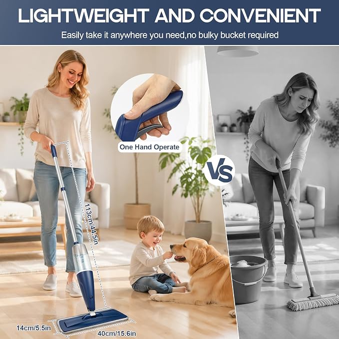 CLDREAM Microfiber Spray Mop for Hardwood Tile Floors Dust Cleaning | 3 Microfiber Washable Pads| 23.6oz Refillable Bottle|Dry Wet Use Mops with Sprayer for Home Kitchen Tile Wood Vinyl Laminate