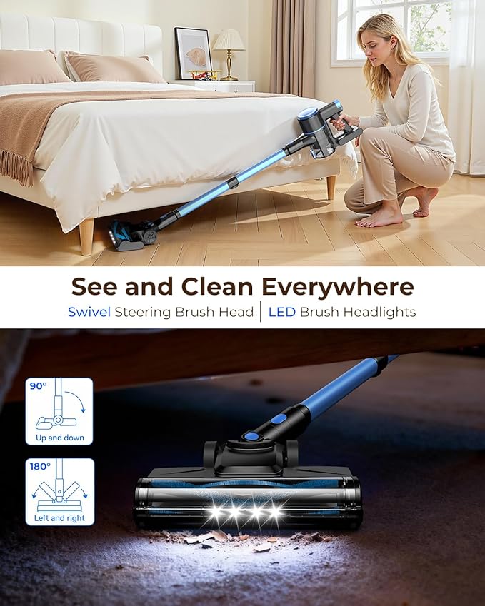 UML0 N8 Cordless Vacuum Cleaner,Lightweight Stick Vacuum with Powerful Suction,2200mAh Battery,40 Mins Runtime,Self-Standing, Rechargeable Vacuum Cleaners for Home Hardwood Floor Carpet Pet Hair