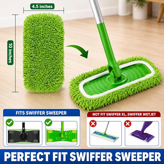 6PCS Reusable Microfiber Mop Pads Compatible with Swiffer Sweeper, Mop Replacement Wet Mopping Cloths, Washable Wet Pads Refill for Wet & Dry Surface, Hardwood Floor Cleaning