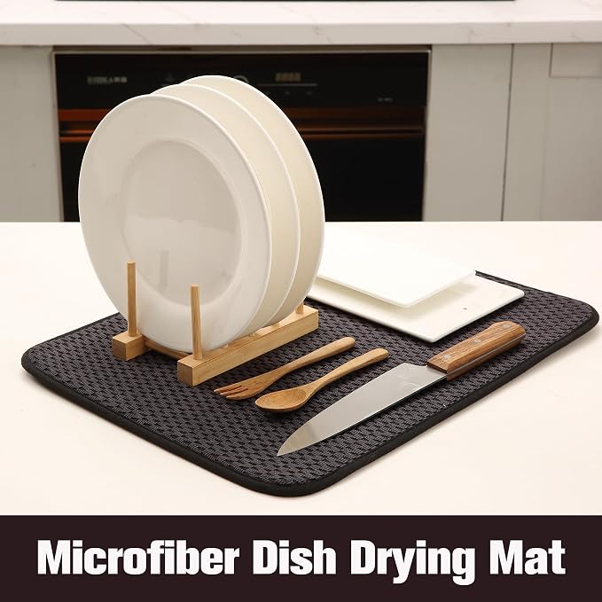 2 Pack Microfiber Dish Drying Mat for Kitchen Counter,Ultra Absorbent Dish Drainer Mat ,Dish Drying Pad , Dish Rack Mat 20×15 Inch (Charcoal Black)