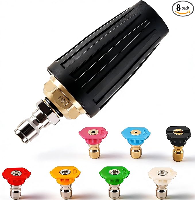 Pressure Washer Tips Turbo Nozzle 4000 PSI with 7 Pieces Spray Tips, 4.0 GPM 4.0 Orifice, 1/4" Quick Connect for Concrete, Cleaning Brick and Vinal Surfaces