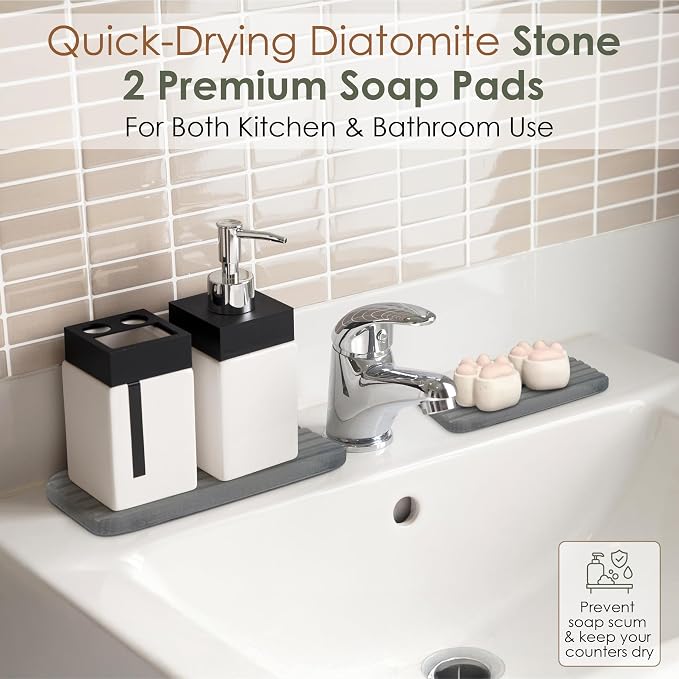 Large Stone Dish Drying Mat for Kitchen Counter, Foldable Quick Dry Stone Dish Mat, Diatomaceous Earth Water Absorbing Pad for Plate Utensils Rack Bottles, Any Countertop (Dark Gray 24"×16" & 2*8"x4")