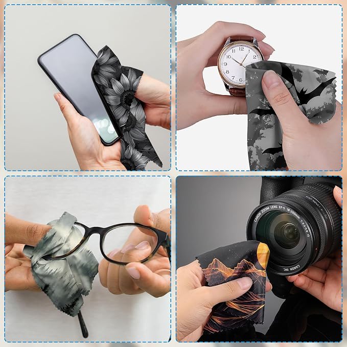 6 PCS Glasses Cleaning Cloth Eyeglass Lens Cleaning Cloth Eyeglasses Wipes Microfiber Reusable Soft for Phone Screens Camera Unisex Women Girls Cute Aesthetic (6.3"x6.3")-Black Sunflower