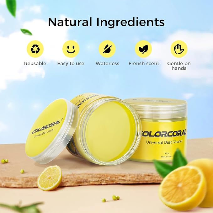 ColorCoral 2Pack Keyboard Cleaning Gel Kit Universal Dust Cleaner,Yellow | Car cleaning putty for PC Keyboard Car Detailing Slime Cleaning Laptop Dusting Home Office Electronic Computer Cleaning Slime