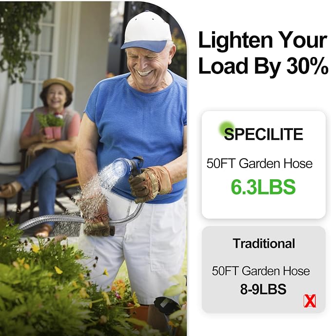 SPECILITE 25ft 304 Stainless Steel Metal Garden Hose with Nozzle | Puncture Resistant, Flexible, Never Kink & Tangle, Heavy Duty Water Pipe for Yard, Outdoor, Lawn