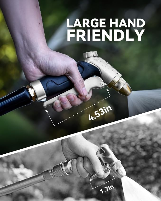 RAINPOINT Garden Hose Nozzle, 100% Heavy Duty Metal Hose Sprayer, High Pressure Water Hose Nozzle with Adjustable Spray Patterns and Flow Control for Watering Plants, Car Washing, Pet Washing, Silver