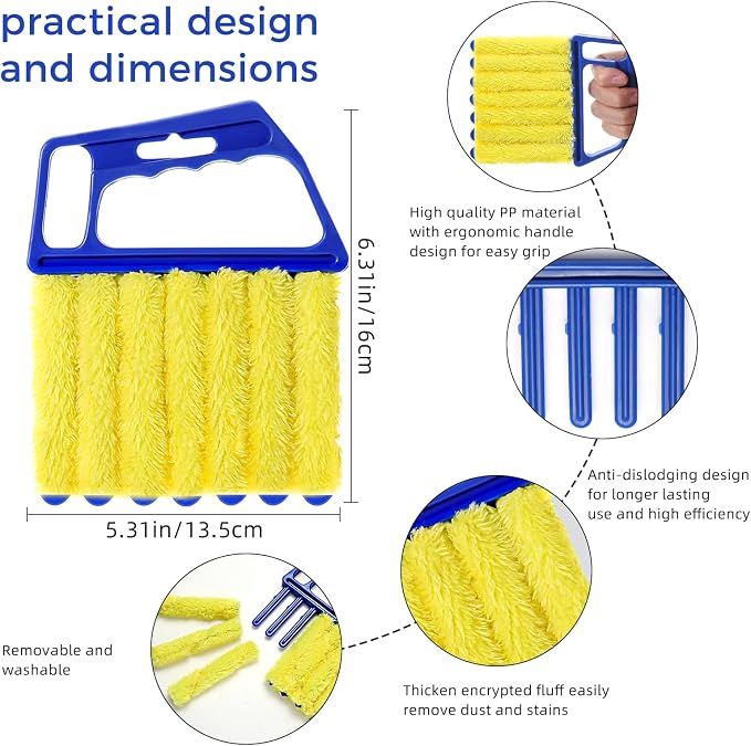 Blind Cleaner Duster Tool, 4Pcs Washable 7-Finger Venetian Window Duster | Microfiber Air Vent Dust Duster, Shutter Cleaning Brush, Blinds Air Conditioner Keyboard Fan Duster Dirt Housekeeping Tool
