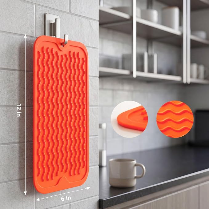 MicoYang Silicone Dish Drying Mat for Multiple Usage,Easy clean,Eco-friendly,Heat-resistant Silicone Mat for Kitchen Counter or Sink,Refrigerator or Drawer Liner Orange S 12 inches x 6 inches
