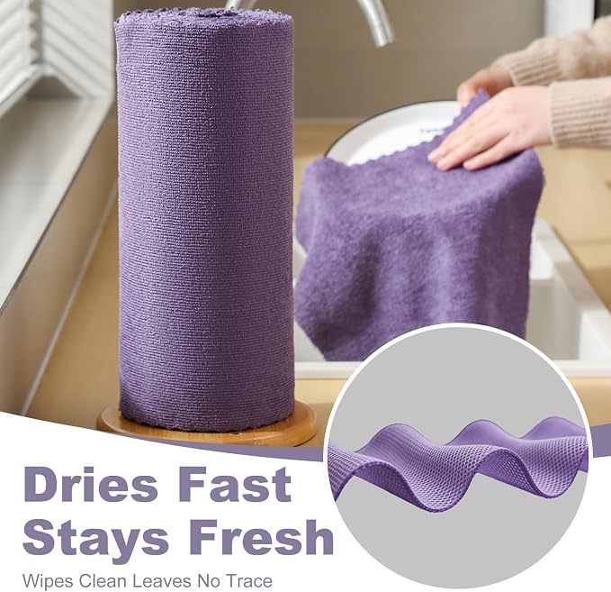 Jessy Home 2 Roll Reusable Paper Towels,100 Sheets Tear Away Microfiber Cleaning Cloth, Lint Free Cleaning Rags for Kitchen, Dishcloth,Household Cleaning Supplies