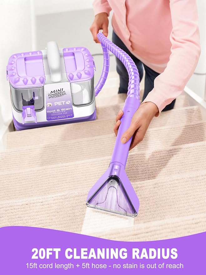 Portable Carpet & Upholstery Cleaner Machine for Pets, Deep Stain Remover with Powerful Suction, Spot Cleaner for Couch, Sofa, Rug, Car Interior & Pet Messes, Dual Tank Portable Carpet Cleaner