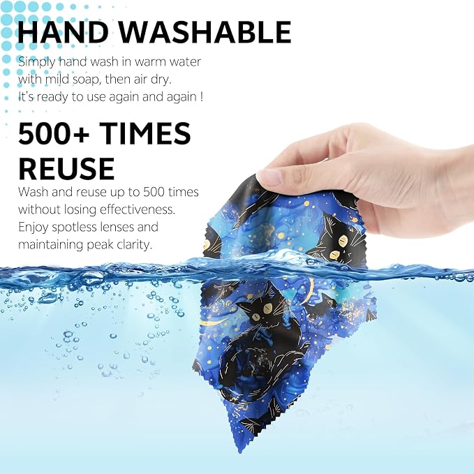 6 PCS Glasses Cleaning Cloth Eyeglass Lens Cleaning Cloth Eyeglasses Wipes Microfiber Reusable Soft for Phone Screens Camera Unisex Women Girls Cute Aesthetic (6.3"x6.3")-Black Cat