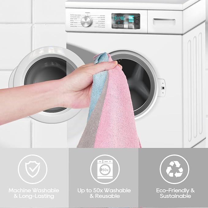 Microfiber Cleaning Cloth Roll 45 Pack, 12"×12", Reusable, Tear Away, Blue | Washable Paper Towels, Highly Absorbent, Lint Free, All-Purpose Washable Cleaning Rags for Kitchen, Window, Car, Shop