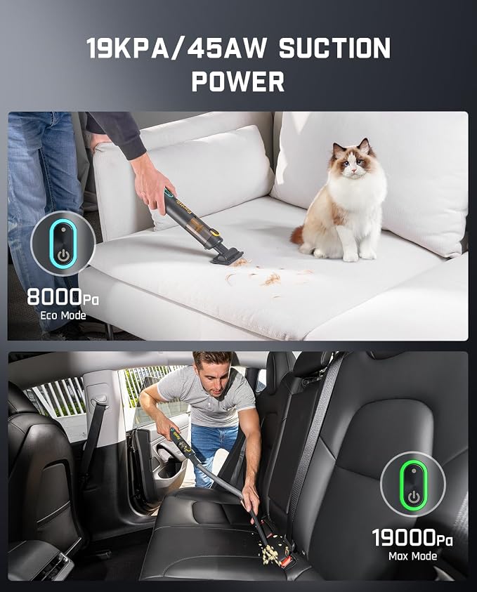 Fanttik Slim V8 APEX Car Vacuum, 4-in-1 Portable Mini Cordless Vacuum with 19000pa Suction Power for Pet Hair, Type-C Charge, One-Touch Empty for Car, Office Desk, Keyboards (Gray)