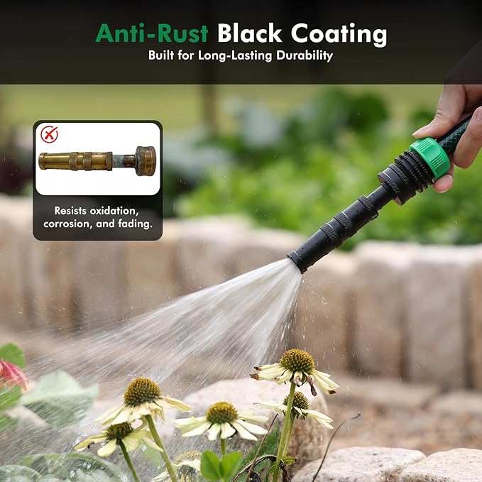 RESTMO 2 Pack Brass Hose Nozzle, Heavy Duty Adjustable Twist Hose Nozzle | Anti-Rust Black Coating, Solid Brass Construction, Leak-proof, Adjustable 3 Spray Patterns, Ideal for Watering & Washing