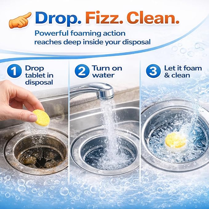 Garbage Disposal Cleaner Tablets – Citrus Foaming Tablets for Sink & Drain Deodorizing | 24 Pack, 1 Year Supply | Removes Odor, Grease & Food Buildup | Fits All Disposals