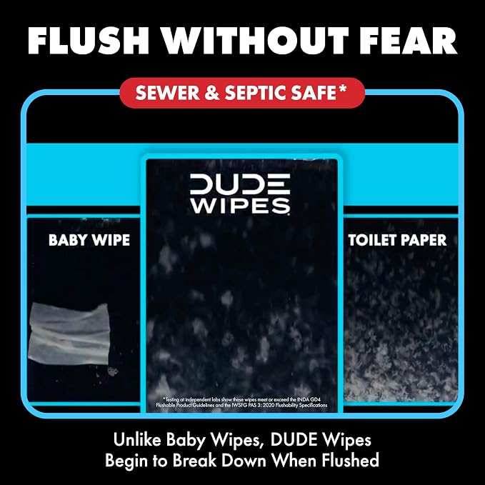 DUDE Wipes Poopsicle Flushable Wipes - Ice Pop Scented Extra-Large Adult Wet Wipes - 3 Pack (144 Count) - Infused with Vitamin E and Aloe - Septic and Sewer Safe