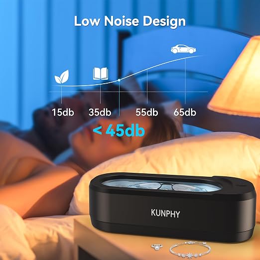 KUNPHY Ultrasonic Jewelry Cleaner, Jewelry Cleaner Machine 12oz 46KHz, Professional Sonic Cleaner with One-Touch Operation, Sonic Cleaner for Rings, Glasses, Jewelry, Dentures (Black)