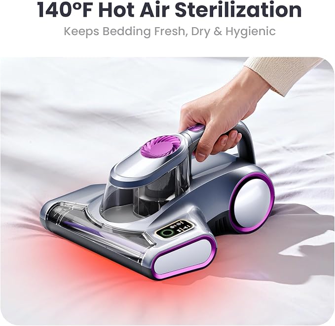 ezly Mattress Vacuum Cleaner with 18KPa Strong Suction, Mattress Cleaner | HEPA Filter, 253.7nm UV-C Light, Ultrasonic, 48,000 RPM Tapping Bed Vacuum for Sofa & Couch,140°F Heat Drying, 5M Corded