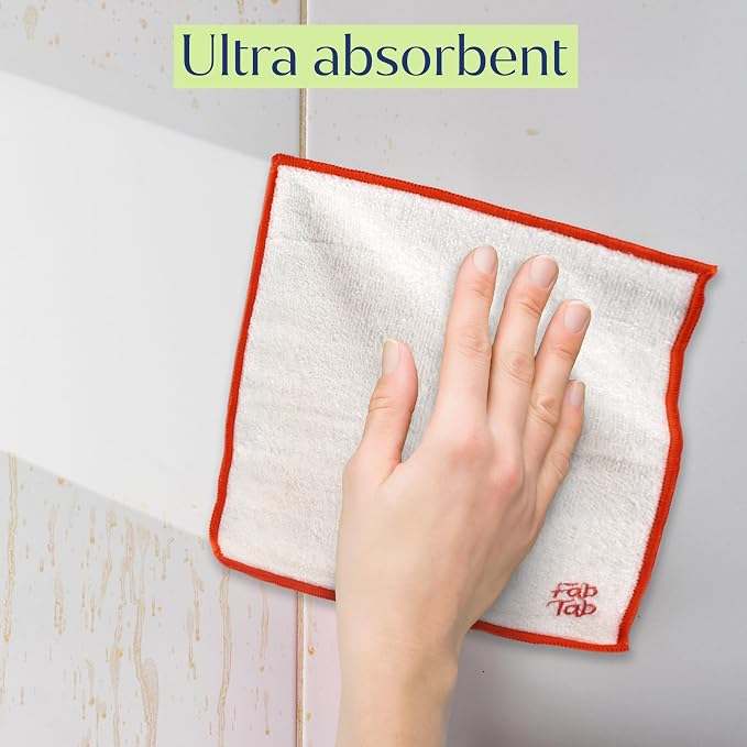 Fab Tab Viscose Made from Bamboo Cleaning Cloths Ultra Absorbent, Reusable Kitchen Cloths, Quick Drying, Non-Scratch, Color Coded Cleaning Cloths, Includes Coconut Sponge, Multicolor, 7-Pack