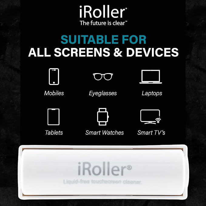 iPad Screen Cleaner by iRoller - Pack of 3 - No Need for Spray or Wipes, Liquid Free - Reusable & Washable -Portable Phone Screen Cleaner for Touchscreen- Ideal for Smartphone, Macbook, Monitor - 3.5"