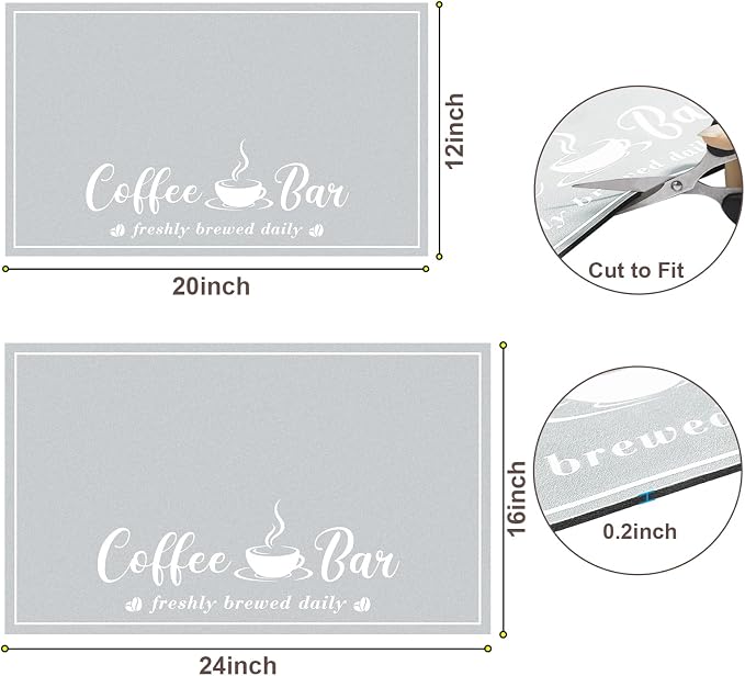 CooRug Absorbent Coffee Mat, Fashion Dish Drying Mat for Kitchen Counter Coffee Bar Accessories Espresso Machine Dish Rack 16" x 24" Light Grey