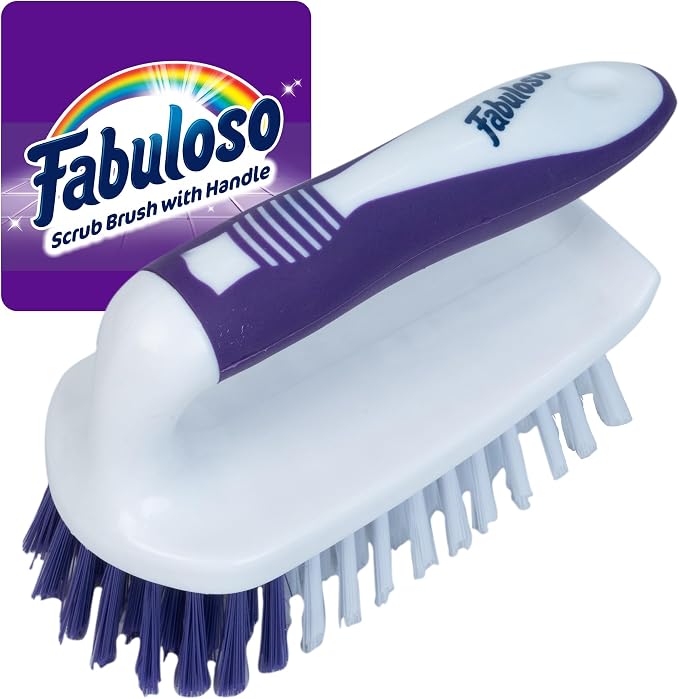 Fabuloso Compact Scrub Brush with Handle, White and Purple, 5.5 Inch