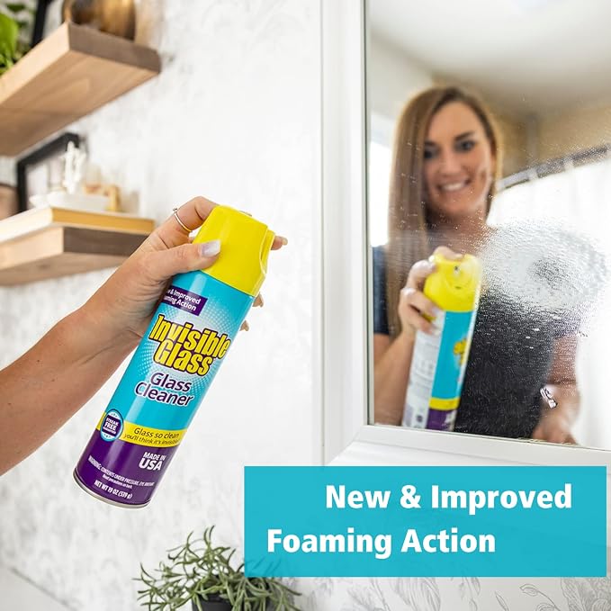 Invisible Glass 91160-6PK Premium Glass And Window Cleaner Aerosol Can Leaves Glass Streak Free And Residue Free With Improved Foaming Action, Pack Of 6