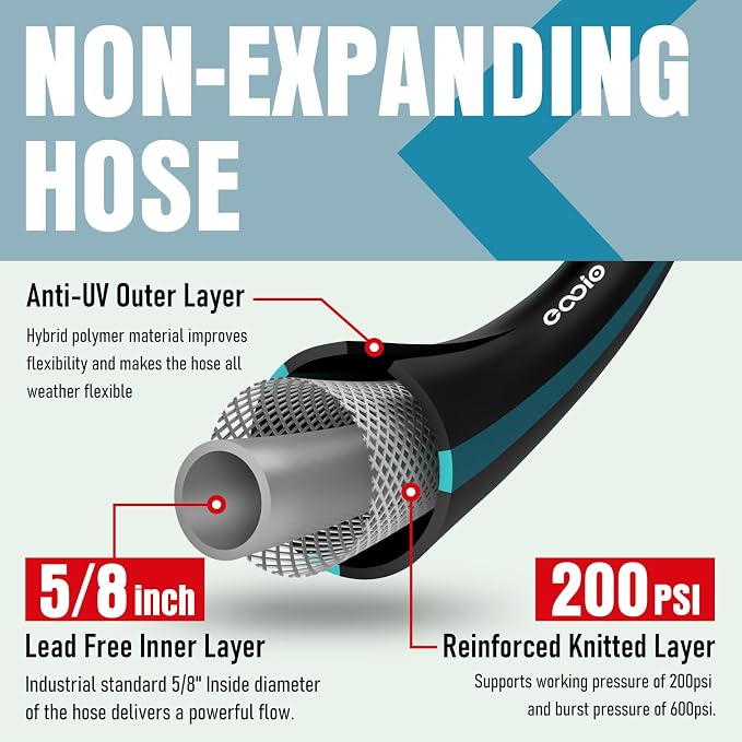 Garden Hose 25 ft x 5/8" with Nozzle, Water Hose Heavy Duty Flexible, Lightweight Kink-less Hybrid Hose with Swivel Handle, Male to Female Fittings