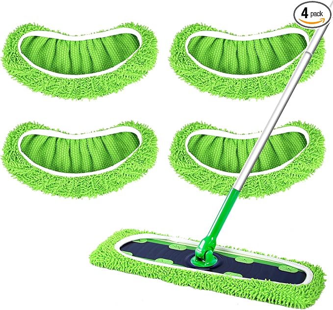 4 Pack Reusable Microfiber Mop Pads Compatible with Swiffer XL Mop | XL Dry Sweeping Cloths & XL Wet Pads Refills for Swiffer, X-Large Heavy Duty Mop Pads for Floor Mopping and Sweeping (No Mop)