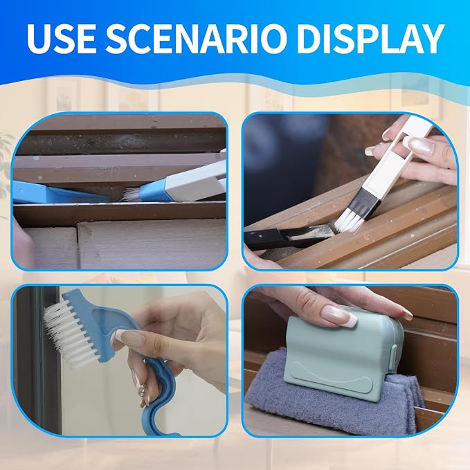 Window Track Cleaner Tool Set, 13 Pcs Magic Window Sill Cleaning Tools Kit with Groove Cleaning Brush for Door Tracks, Tile Lines, Shutter, Car Vents
