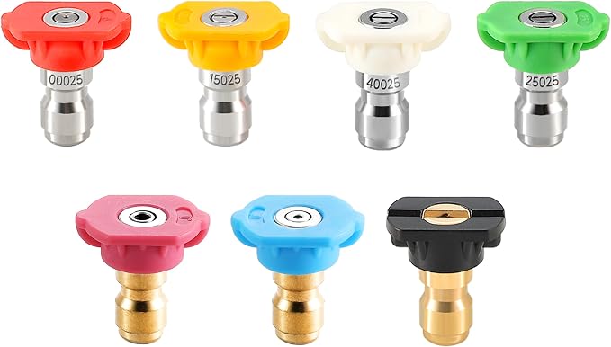 Tool Daily Pressure Washer Nozzle Tips, Multiple Degrees, 2.5 GPM, 7 Pack | 1/4 Inch Quick Connect Power Washer Nozzle Tips Set for Car Washing, 4000 PSI