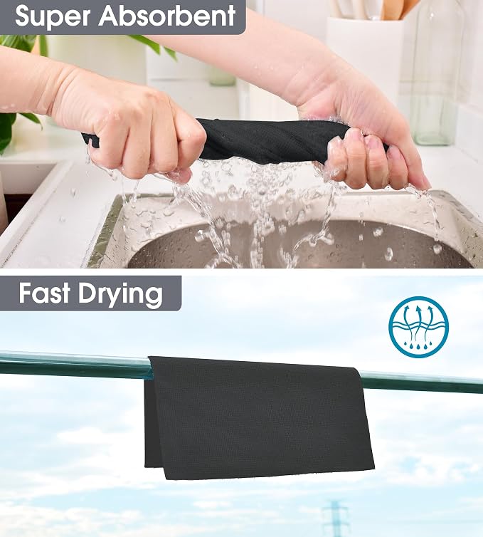 KitchLife Microfiber Cleaning Cloth Roll - Tear-Away Reusable Microfiber Paper Towels, Lint-Free, Washable, 20 Sheets for Kitchen, Car, Dishes, and Sensitive Surfaces (Black)