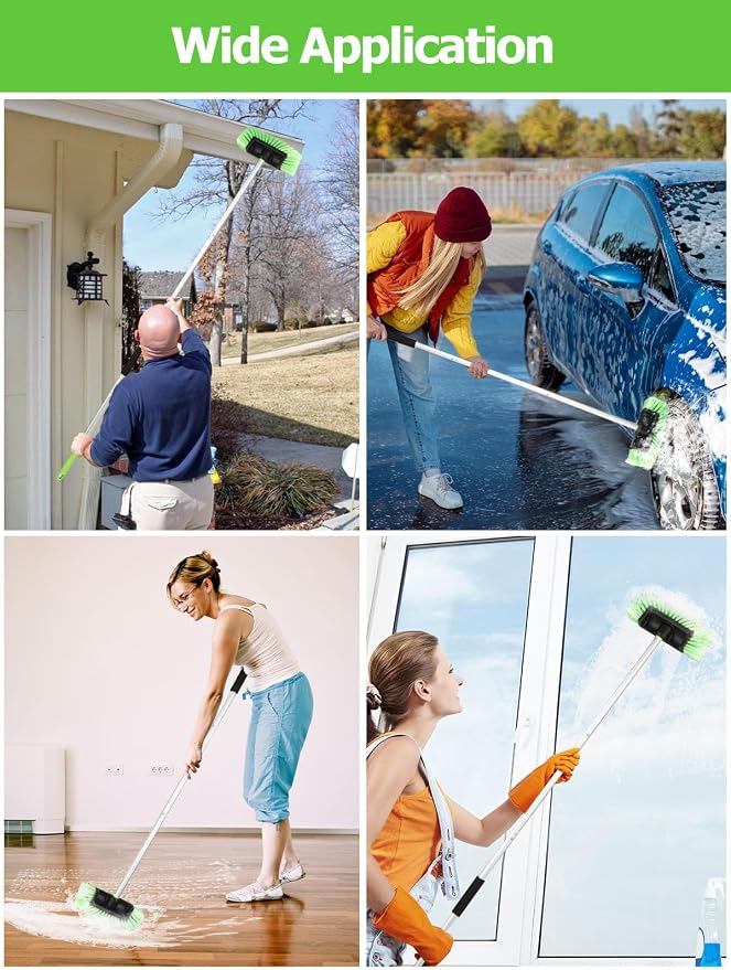 Jisejima Five-Sided Car Wash Brush with Long Handle，Soft Bristle Scrub Cleaning Mop with Extendable Handle for Car, SUV, Truck, Caravan, Boat, House Siding, Sweep Snow 60”/151cm