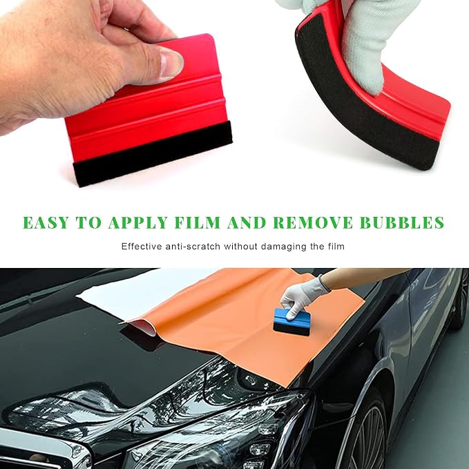 Yourkar 2 PCS Window Tint Kit Tools, Professional Vinyl Wrap Kit with Plastic Squeegee & Felt Squeegee, Universal Privacy Film Installation Tint Tools for Vehicle Glass Home (Red)