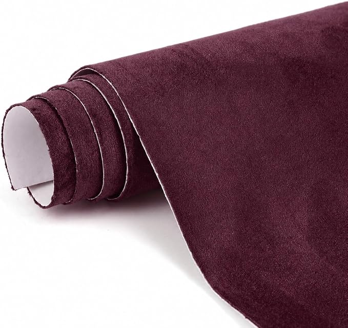 Premium Burgundy Suede Fabric Wrap - 12x48 inch Suede Wrap for Car Interior - Self-Adhesive Microfiber and Synthetic Leather, Stretchable Interior Film for Car and Home Decor