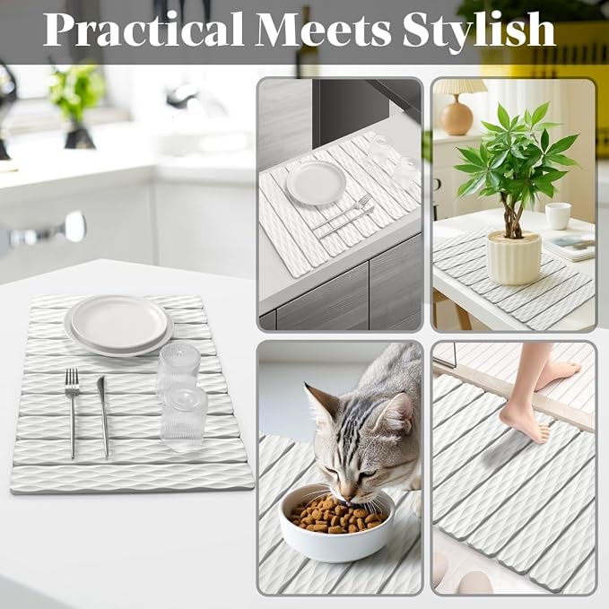 Stone Dish Drying Mats for Kitchen Counter, 24"(L)×16"(W) Wave - Pattern, Fast Drying Collapsible Dish Drying Mat, Eco-Friendly Absorbent Diatomaceous Earth Mats for Match Any Countertop
