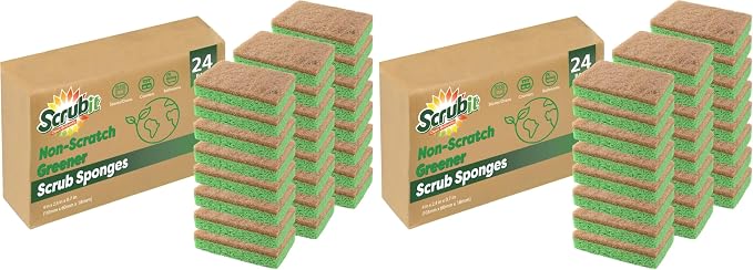 SCRUBIT 48 Pack Natural Sponges - Biodegradable Compostable Cellulose and Coconut Natural Sponges for Dishes, Eco Friendly Non Toxic Kitchen Sponge