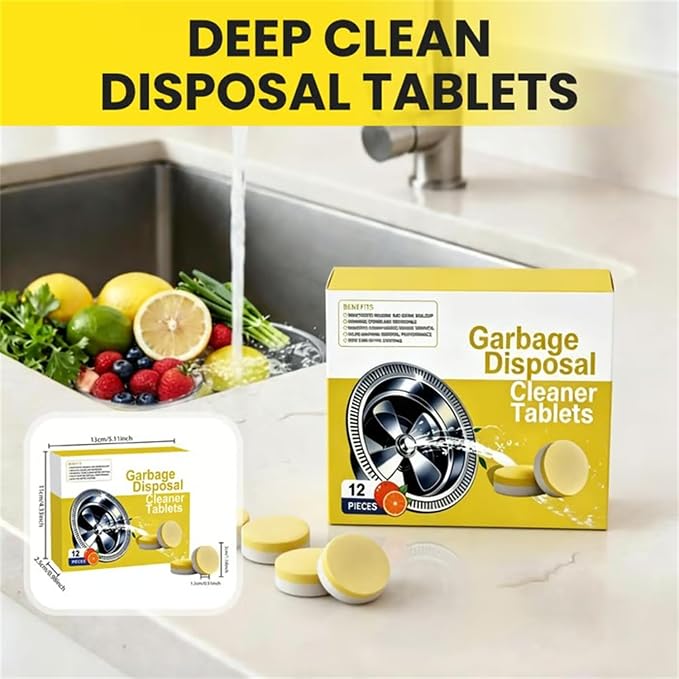 Deep Clean Disposal Tablets, Lemon-Scented Garbage Disposal Cleaner & Deodorizer for Kitchen Sink Drain,Keeps Kitchen Sink Fresh and Clean 12 Count, 3Boxs-36 Count, One Size