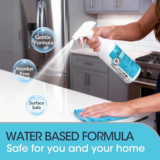 Ceramic Coating Spray Kit for Home: Long-Lasting Stain and Water-Spot Repellent for Kitchen Bath Surfaces - Repel Fingerprints Bathroom Cleaner Safe for Stainless Steel Glass Tile (500ml)