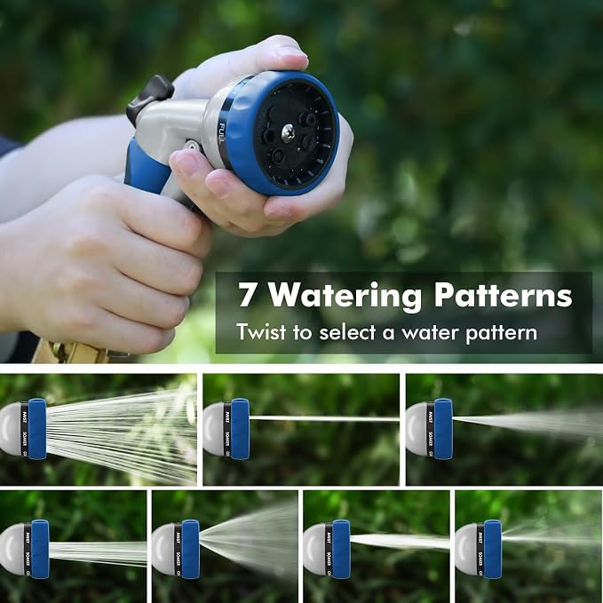 RESTMO Garden Hose Nozzle, Heavy Duty Metal Water Hose Nozzle with 7 Adjustable Spray Patterns, High Pressure Hand Sprayer with Flow Control, Best for Watering Plant & Lawn, Washing Car & Pet, Blue