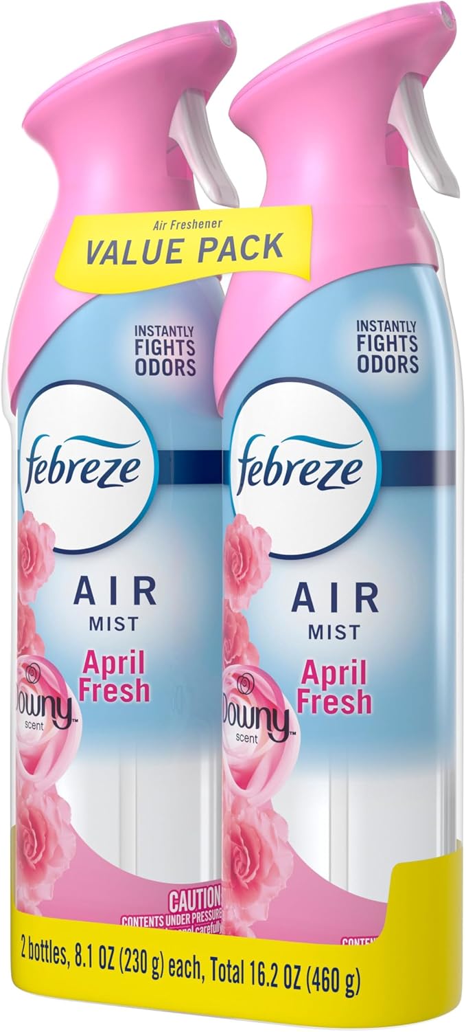 Febreze Air Mist, Air Freshener Spray, Odor Fighting Room Spray, Deodorizer for Home Bathroom Kitchen Office Apartment Dorm Room Classroom, Downy April Fresh Scent, 8.1oz (Pack of 2)