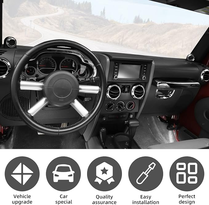 14PCS Full Set Interior Trim Kit for 2007-2010 Jeep Wrangler JK JKU,Air Outlets A Pillar Speaker Glove Box Handle Dashboard Cover Trim(Chrome)