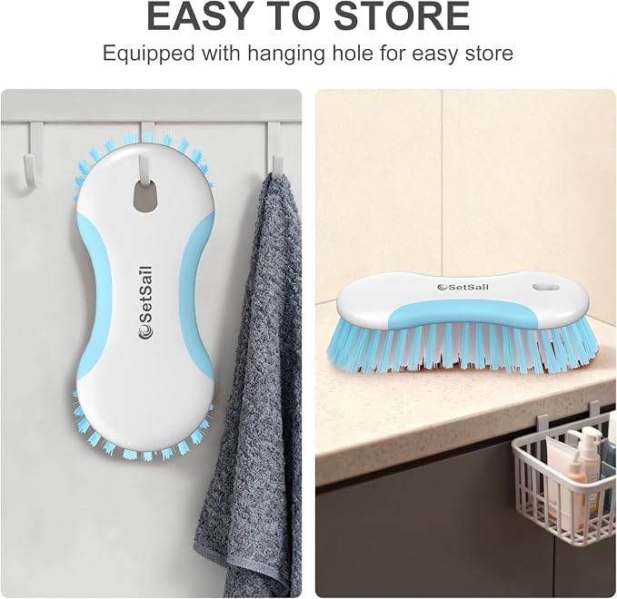 SetSail Multi-Purpose Scrub Brush of 2 Pack, Blue | Stiff Bristles Cleaning Brush with Non-Slip Grip Heavy Duty Scrub Brushes for Cleaning Bathroom Kitchen Tile Bathtub Sink
